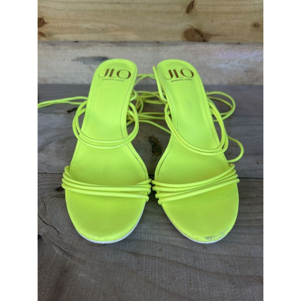 JLO Jennifer Lopez Neon Lime Faux Leather 4" Heel Strappy Sandals Size 6